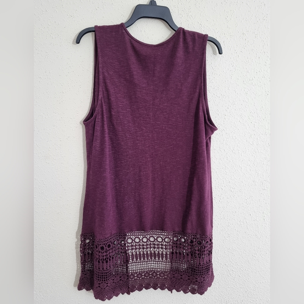 Purple Sleeveless Cardigan with Crochet Hem - Picture 3 of 9